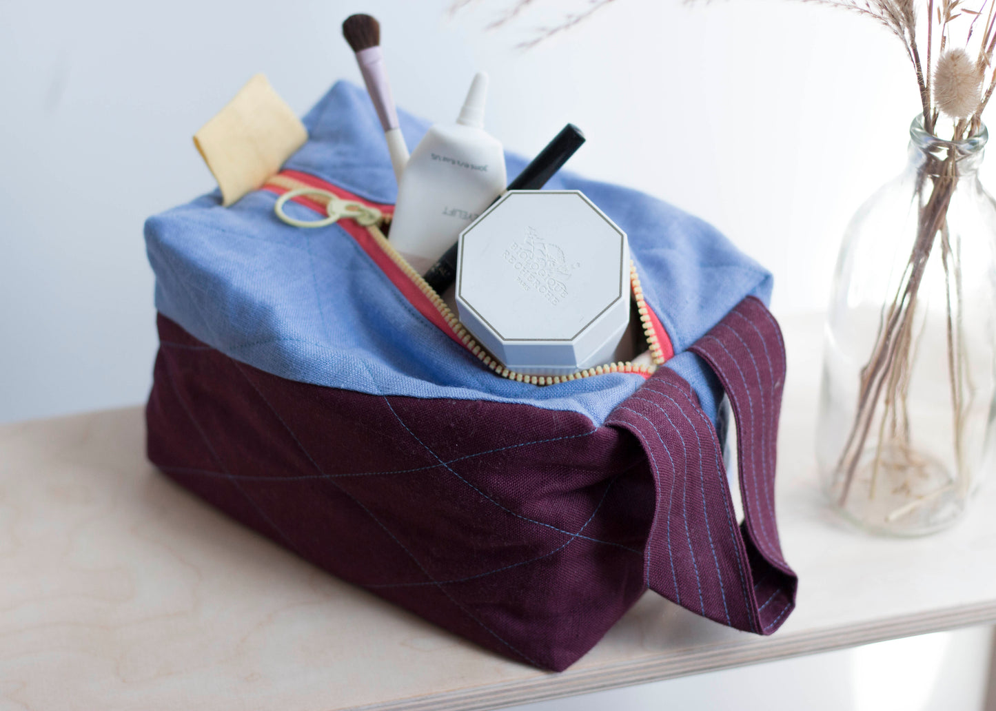 Lavender Cherry | Linen Quilted Pouch