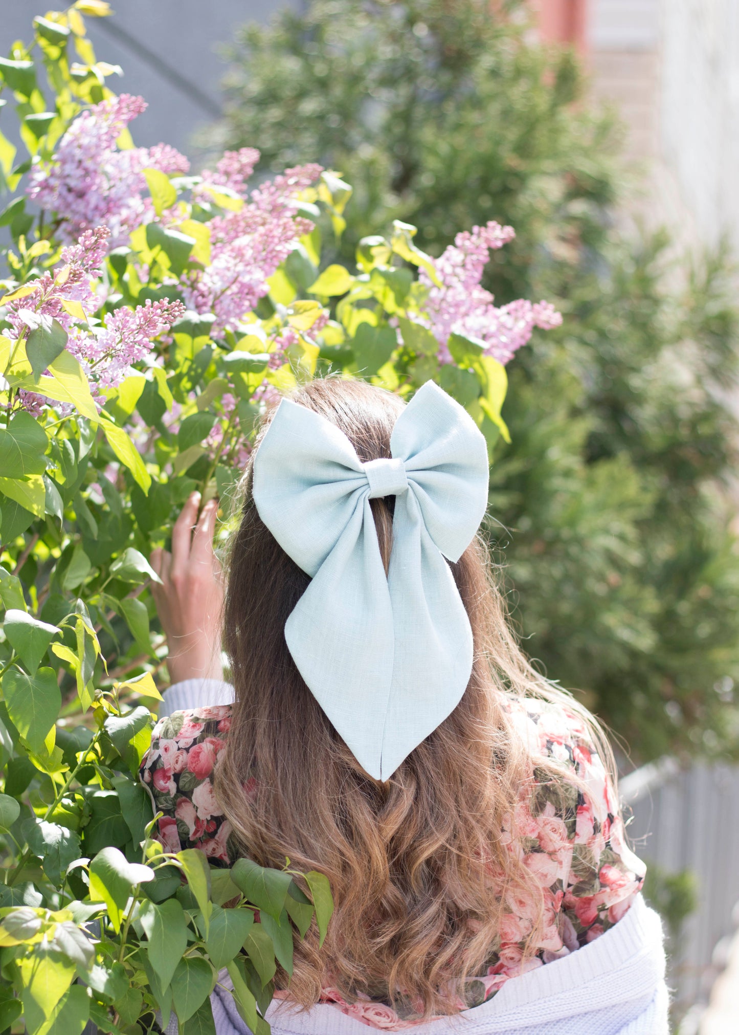 Linen Hair Bow barrette (Dusty blue)