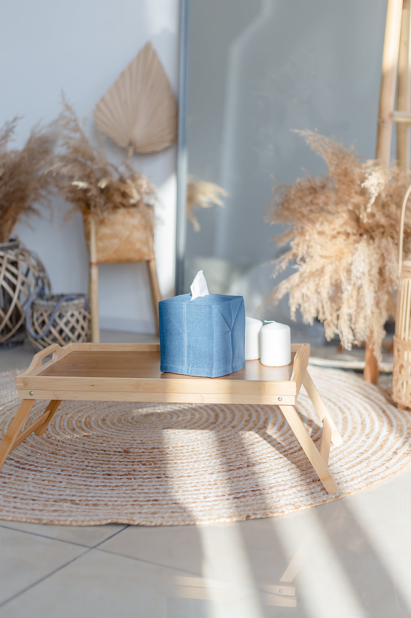 Square Deep Blue Linen Tissue Box Cover