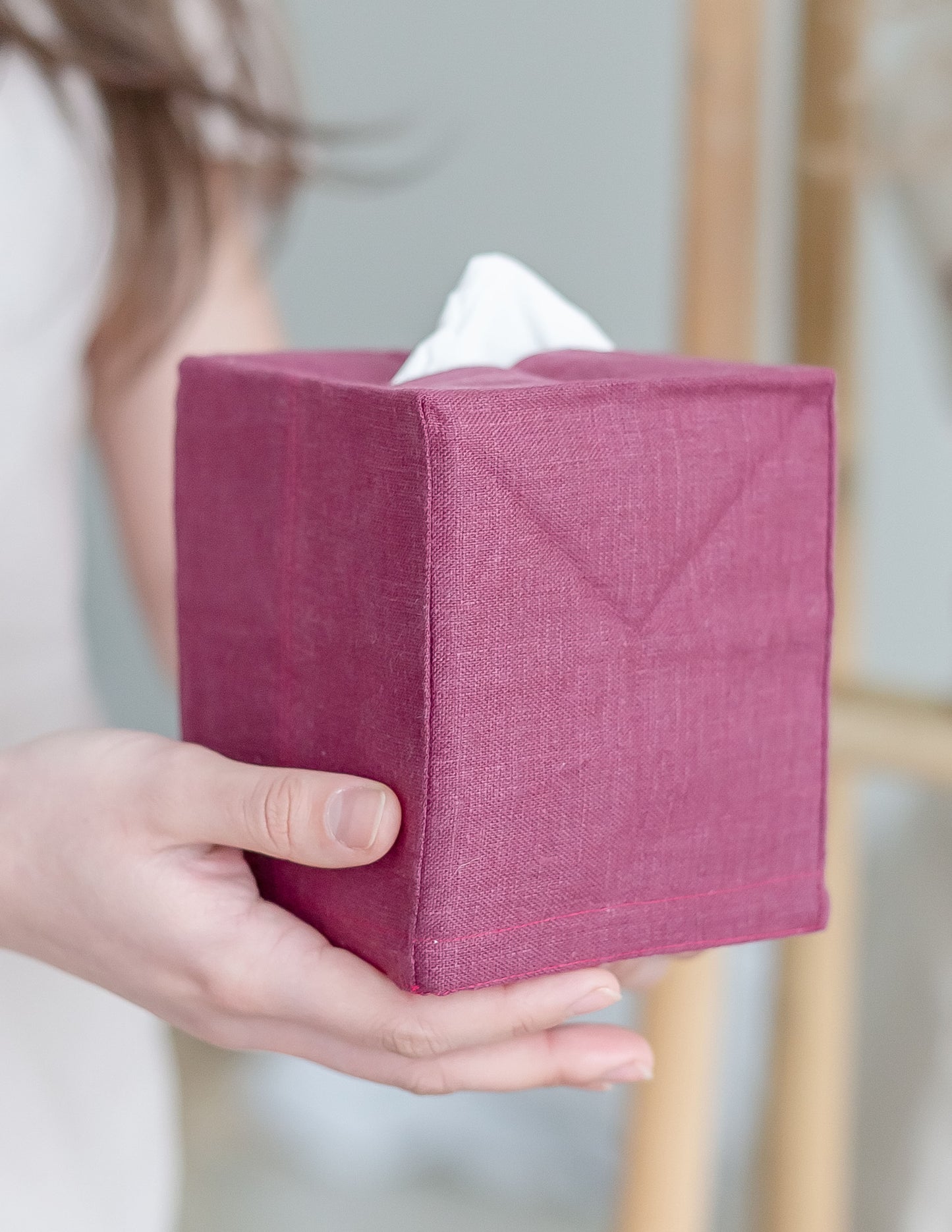 Cherry Linen Tissue Box Cover