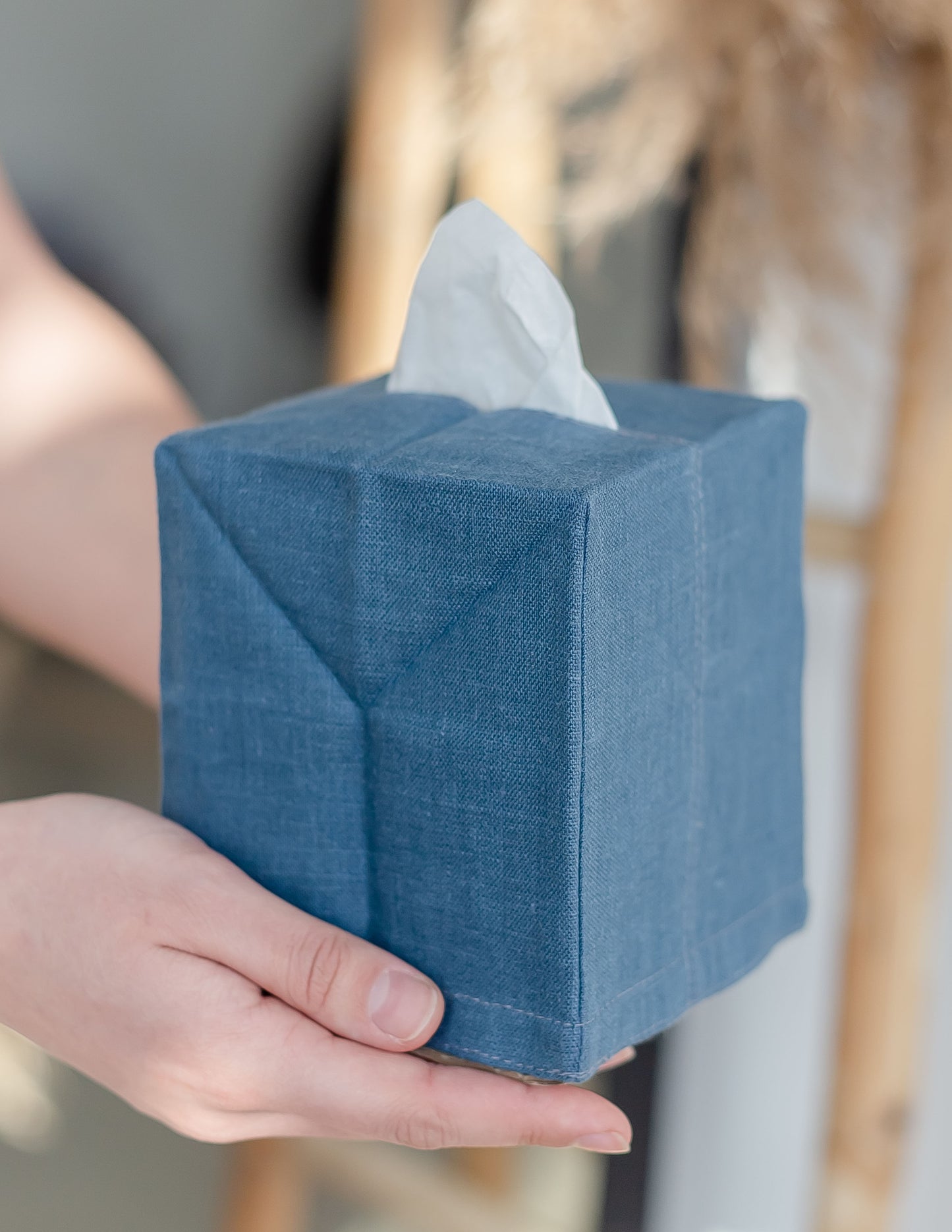 Deep Blue Linen Tissue Box Cover