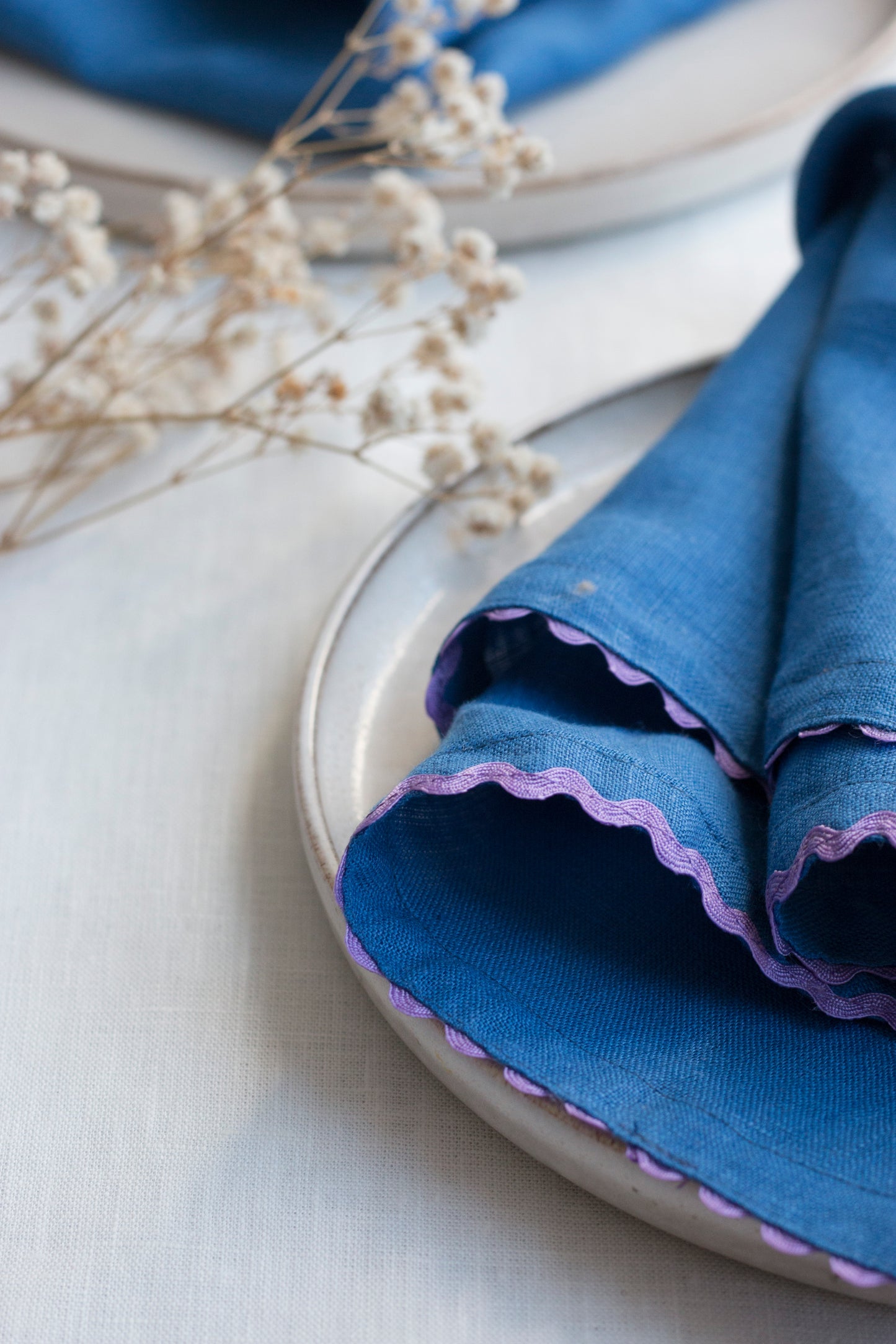 Copy of Set of 2 Caramel Brown Linen Napkins With Royal Blue Rick-Rack Trim