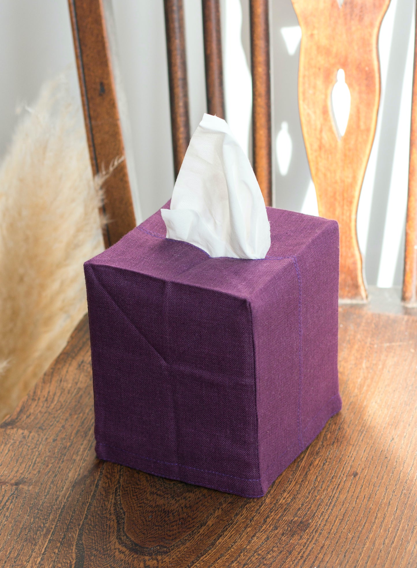 Purple Linen Tissue Box Cover