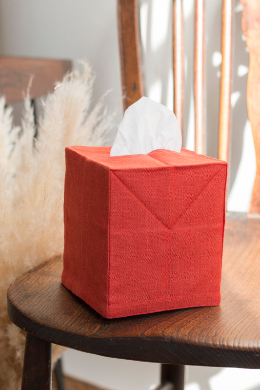 Red Ruby Linen Tissue Box Cover