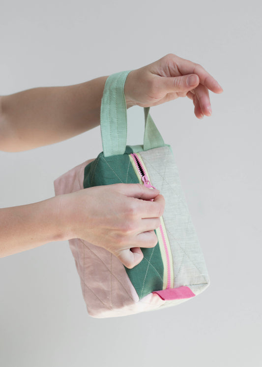 Green Pink | Linen Quilted Pouch