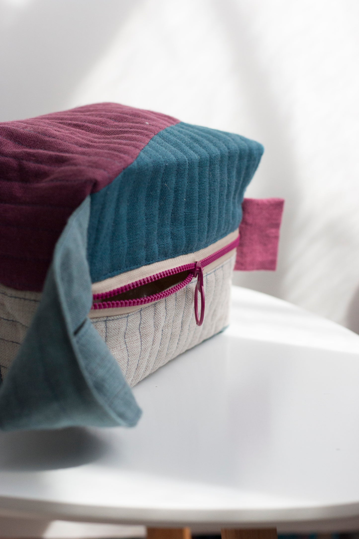 Linen Quilted Pouch (Wine Blue)