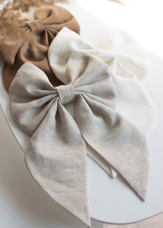 Linen Hair Bow barrette (Natural)