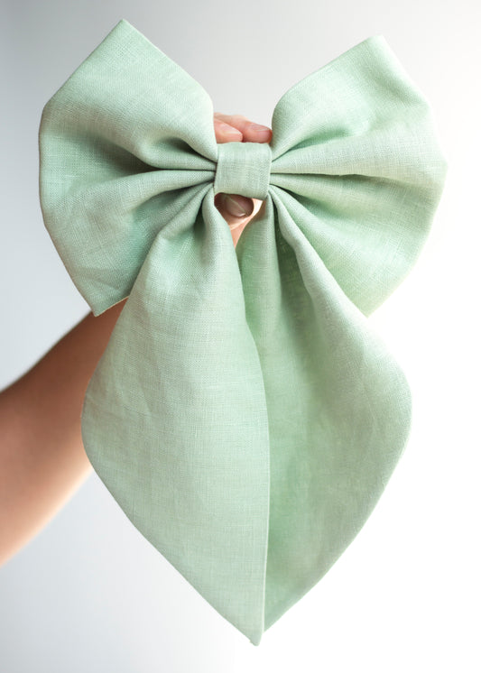 Linen Hair Bow barrette (Pistachio Green)