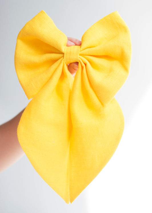 Linen Hair Bow barrette (Lemon Yellow)