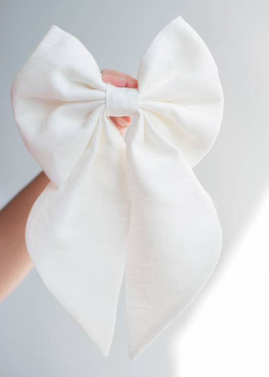 Linen Hair Bow barrette (Eggshell White)
