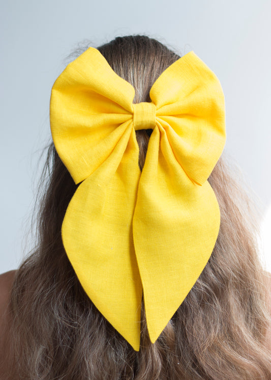 Linen Hair Bow barrette (Lemon Yellow)