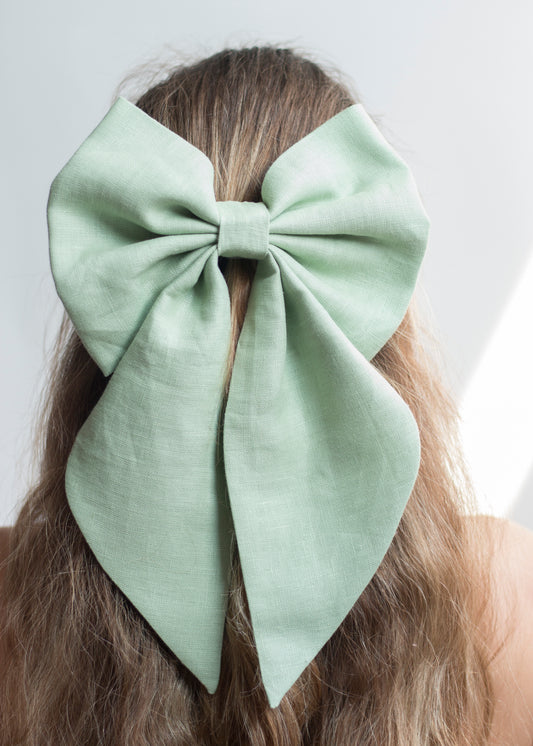 Linen Hair Bow barrette (Pistachio Green)