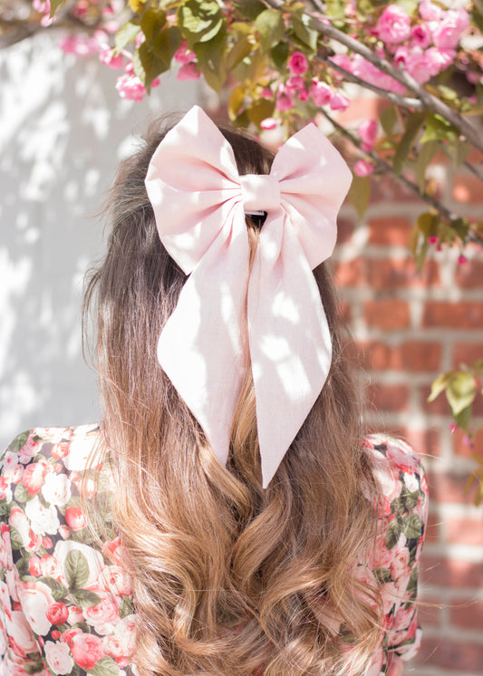Linen Hair Bow barrette (Baby Pink)