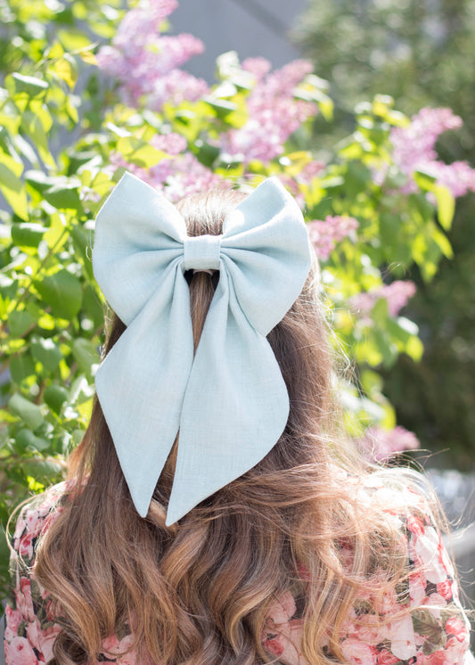 Linen Hair Bow barrette (Dusty blue)