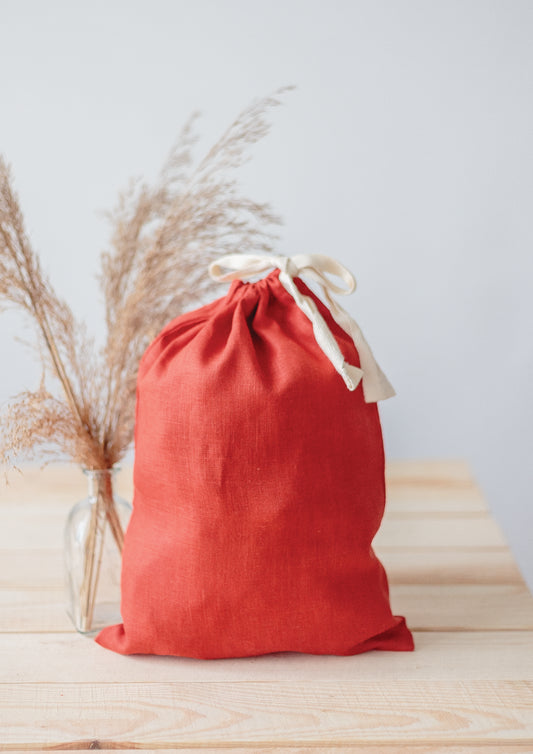 Barn Red Linen Drawstring Storage Bag