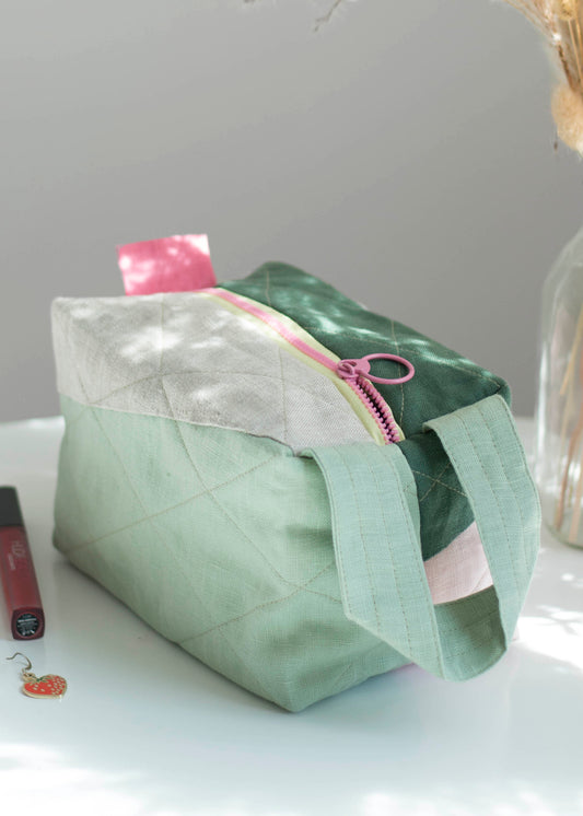 Green Pink | Linen Quilted Pouch