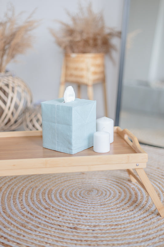 Dusty Blue Linen Tissue Box Cover