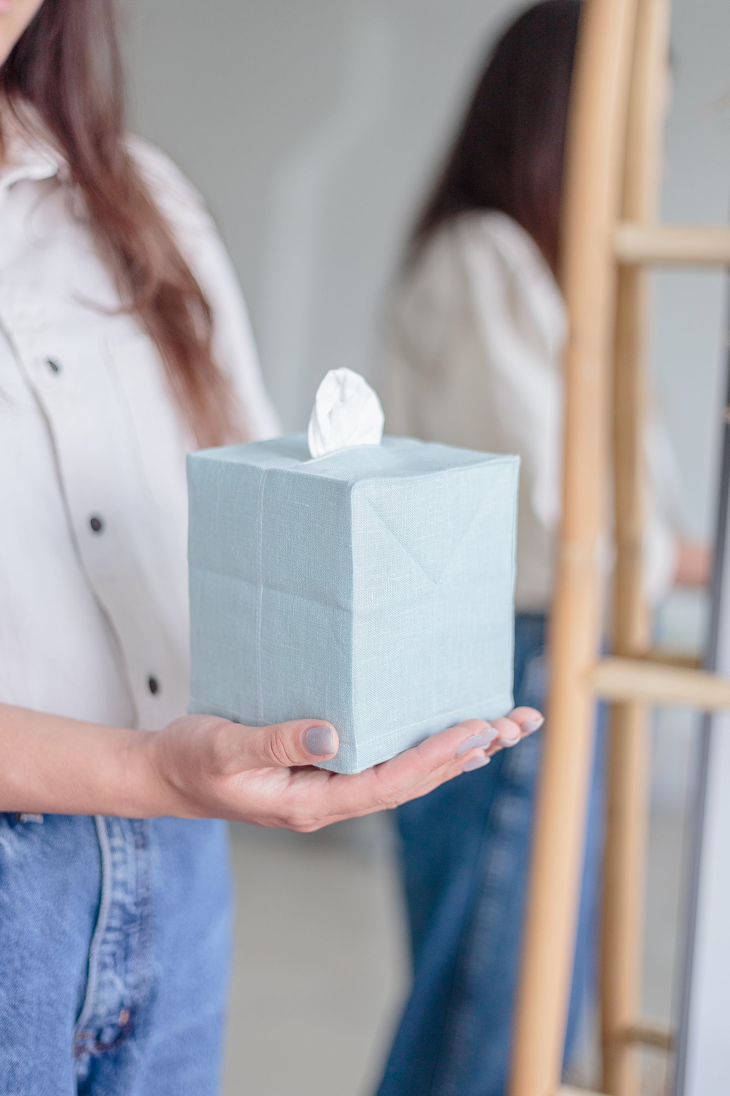 Dusty Blue Linen Tissue Box Cover