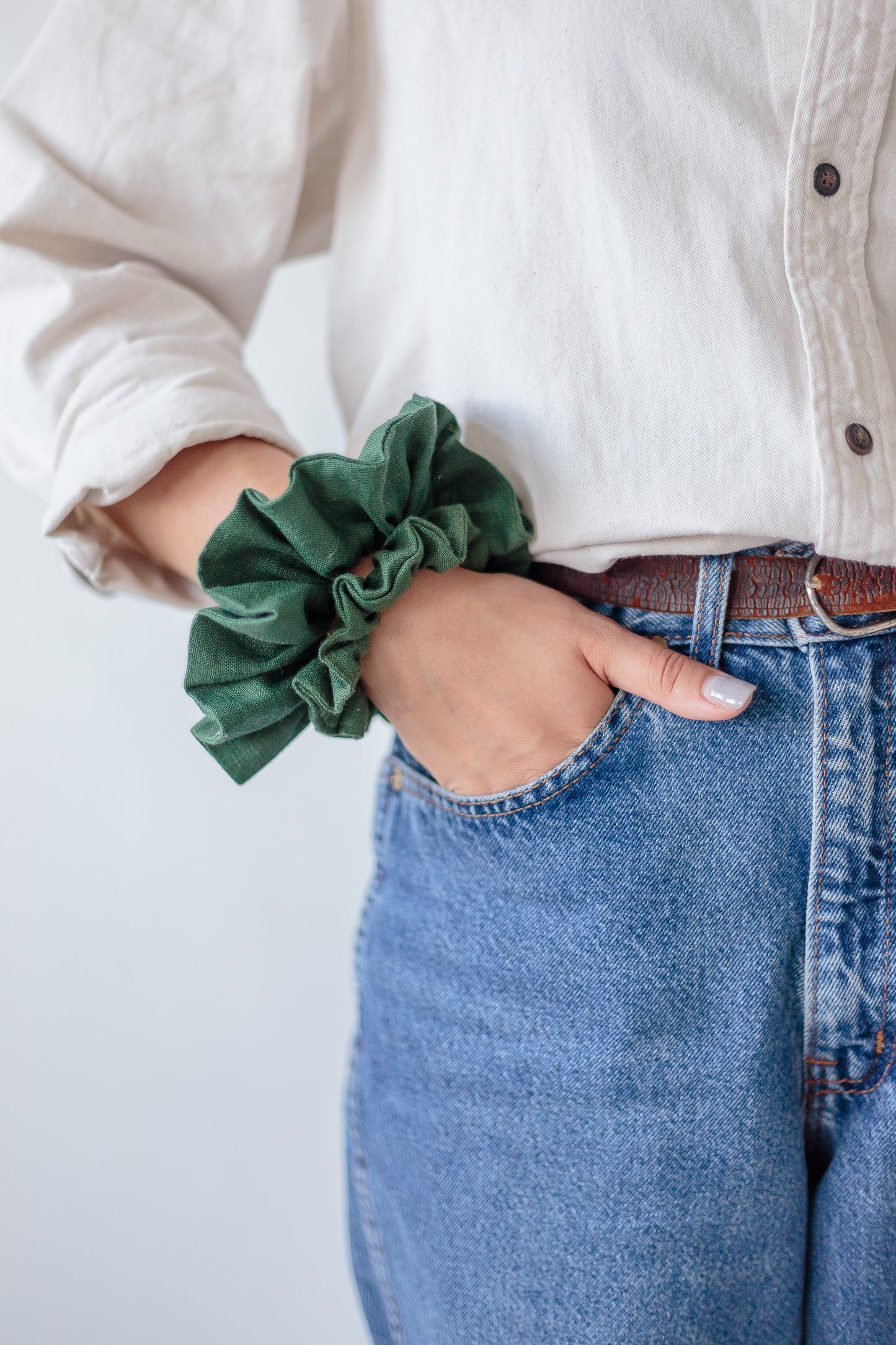 Linen Scrunchie Emerald Green