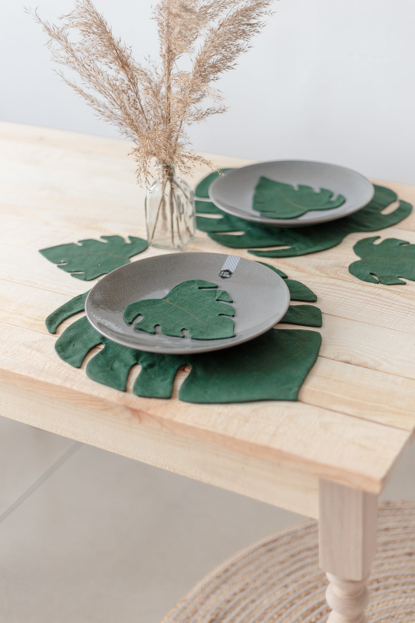 Linen Monstera Leaf Coasters set of 2