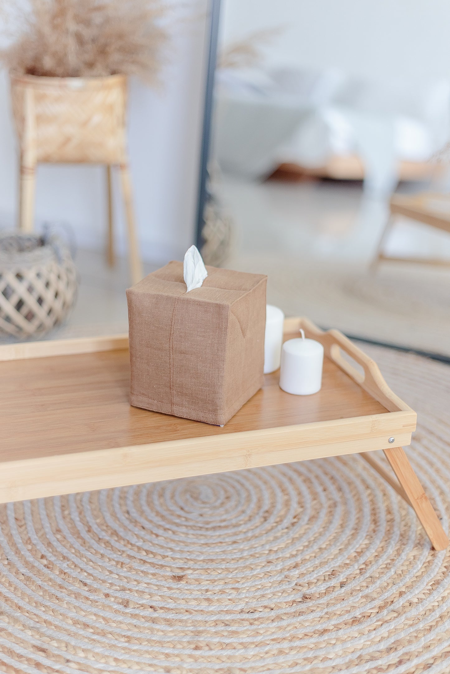 Caramel Brown Linen Tissue Box Cover