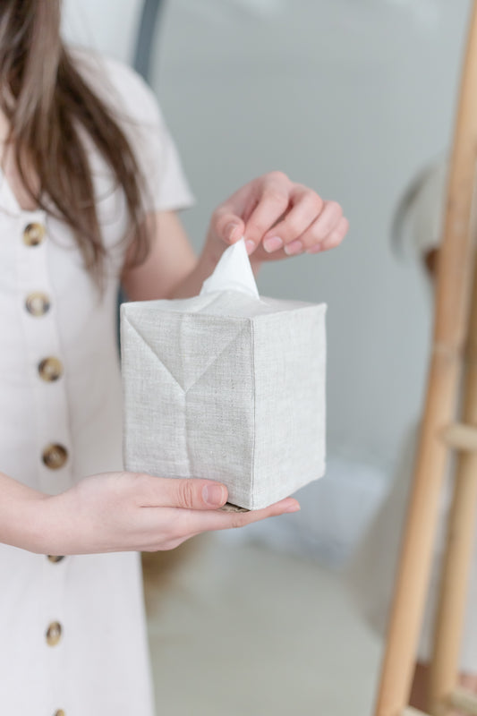 Natural Linen Tissue Box Cover