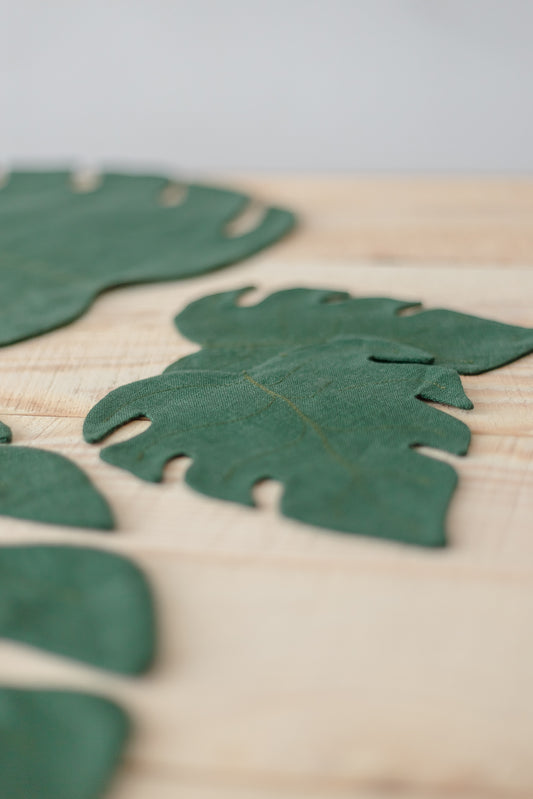 Linen Monstera Leaf Coasters set of 2