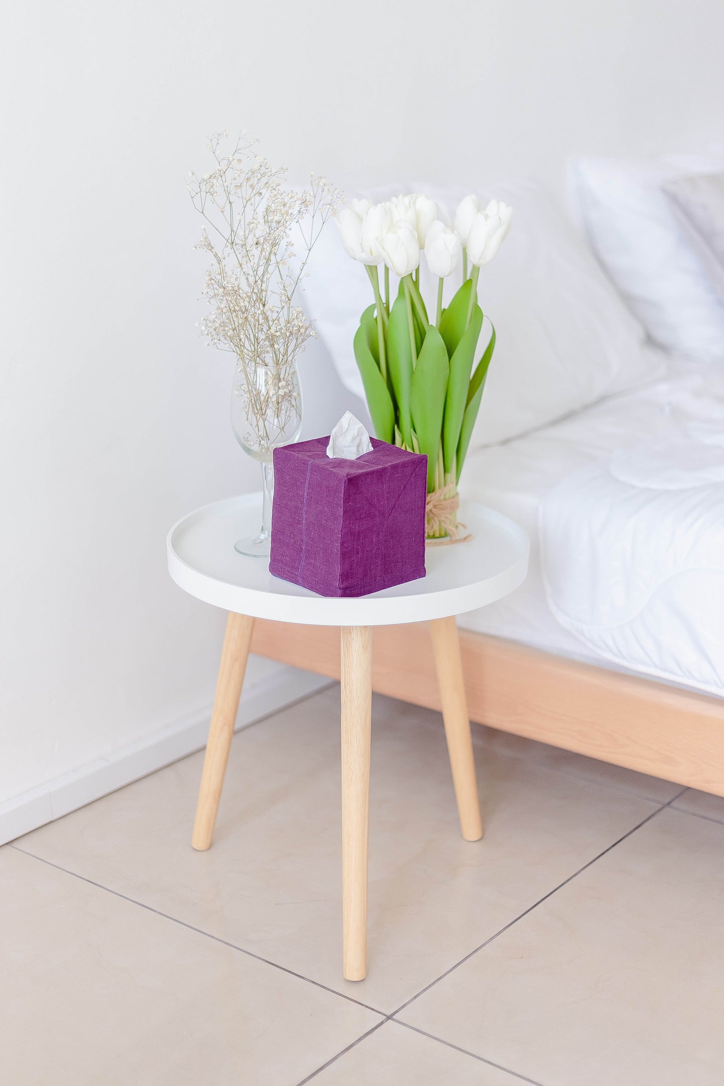 Purple Linen Tissue Box Cover