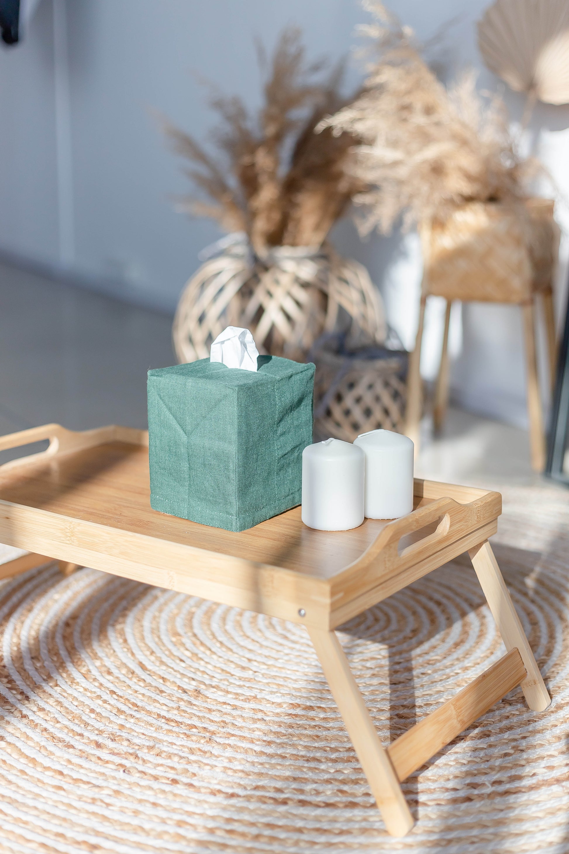 Emerald green linen tissue box cover