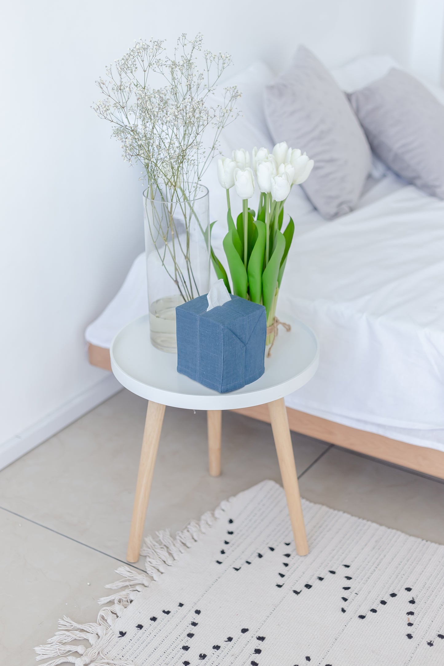 Deep Blue Linen Tissue Box Cover