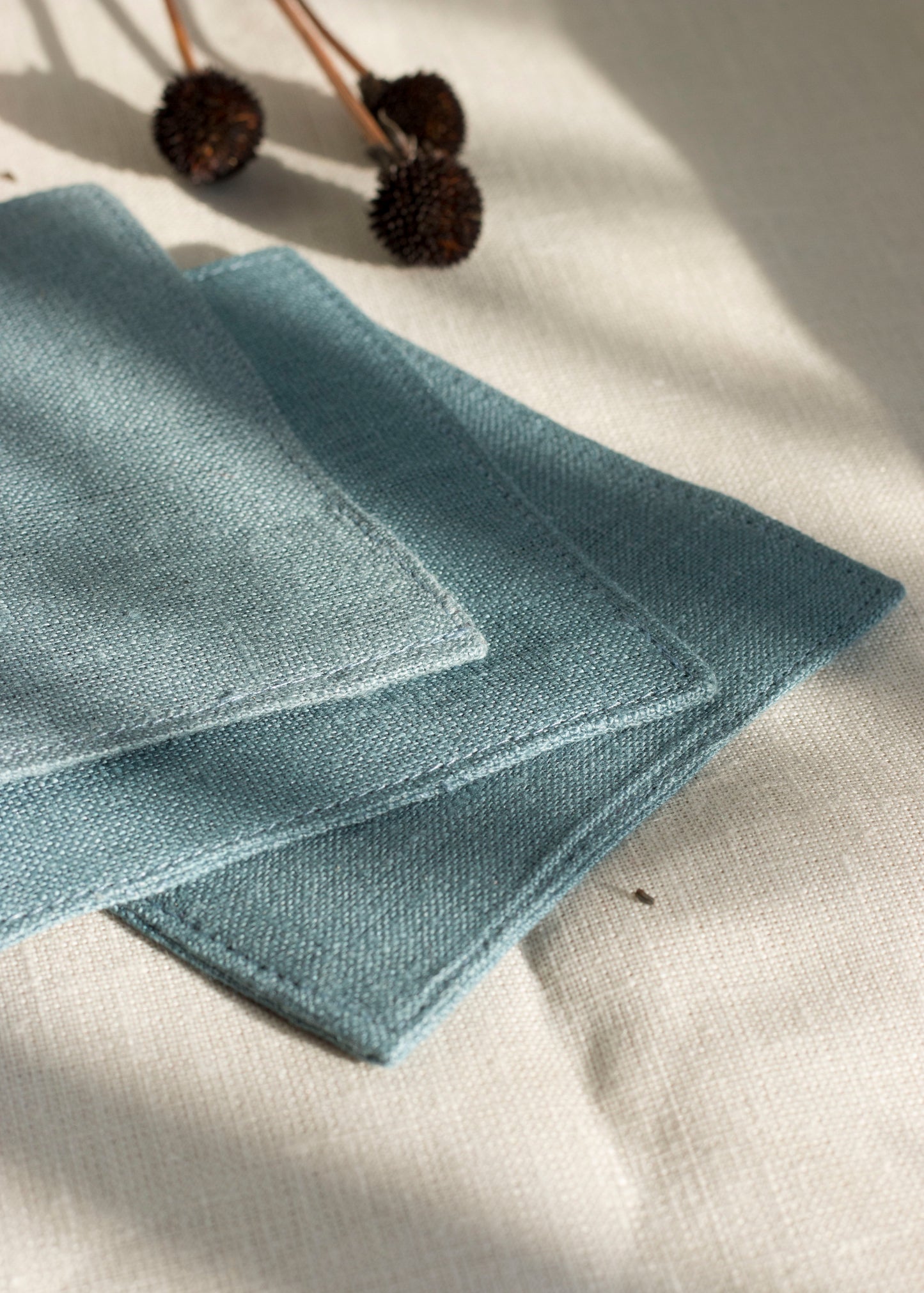 Linen Coasters Set of 4 Blue Grey