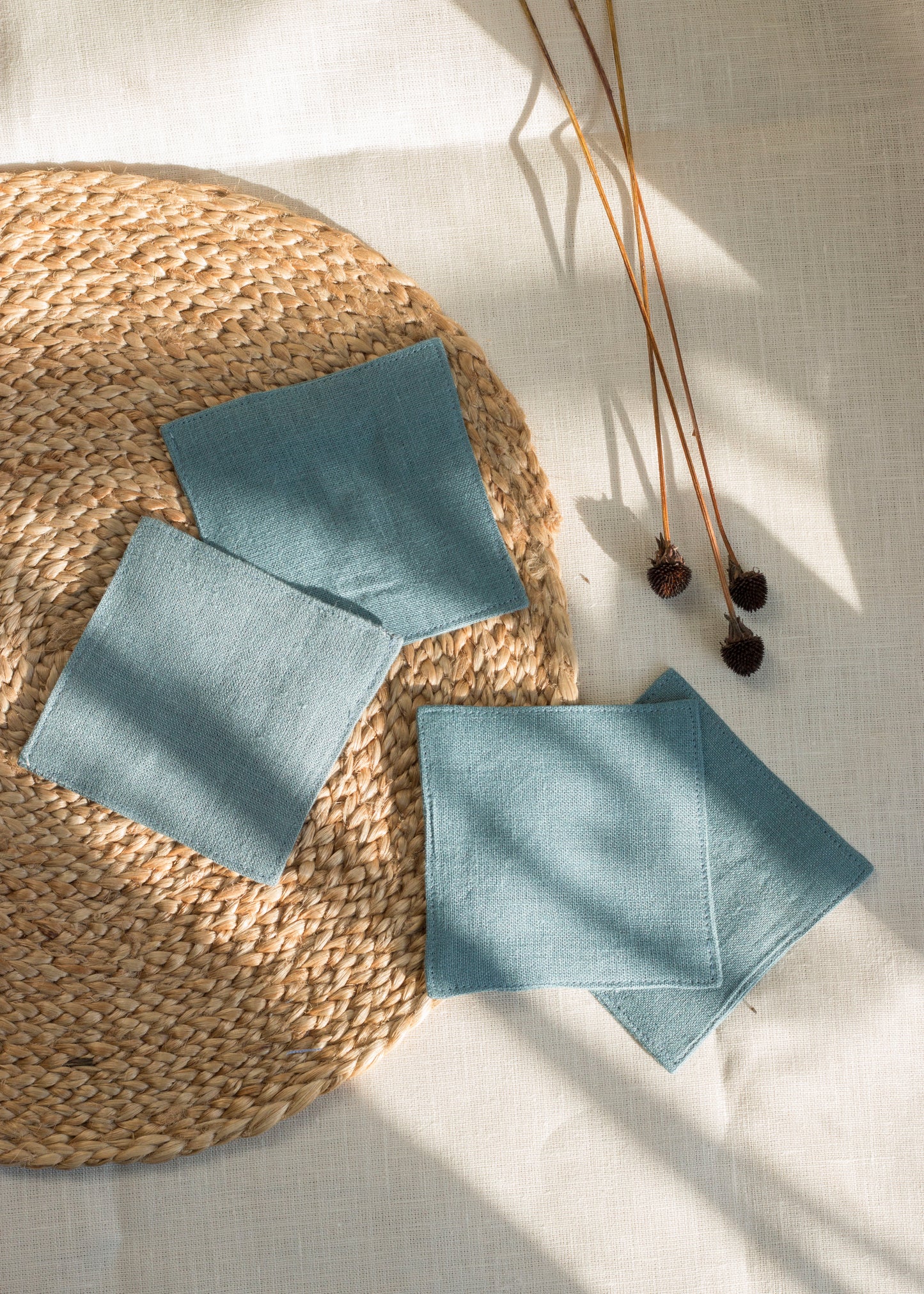 Linen Coasters Set of 4 Blue Grey