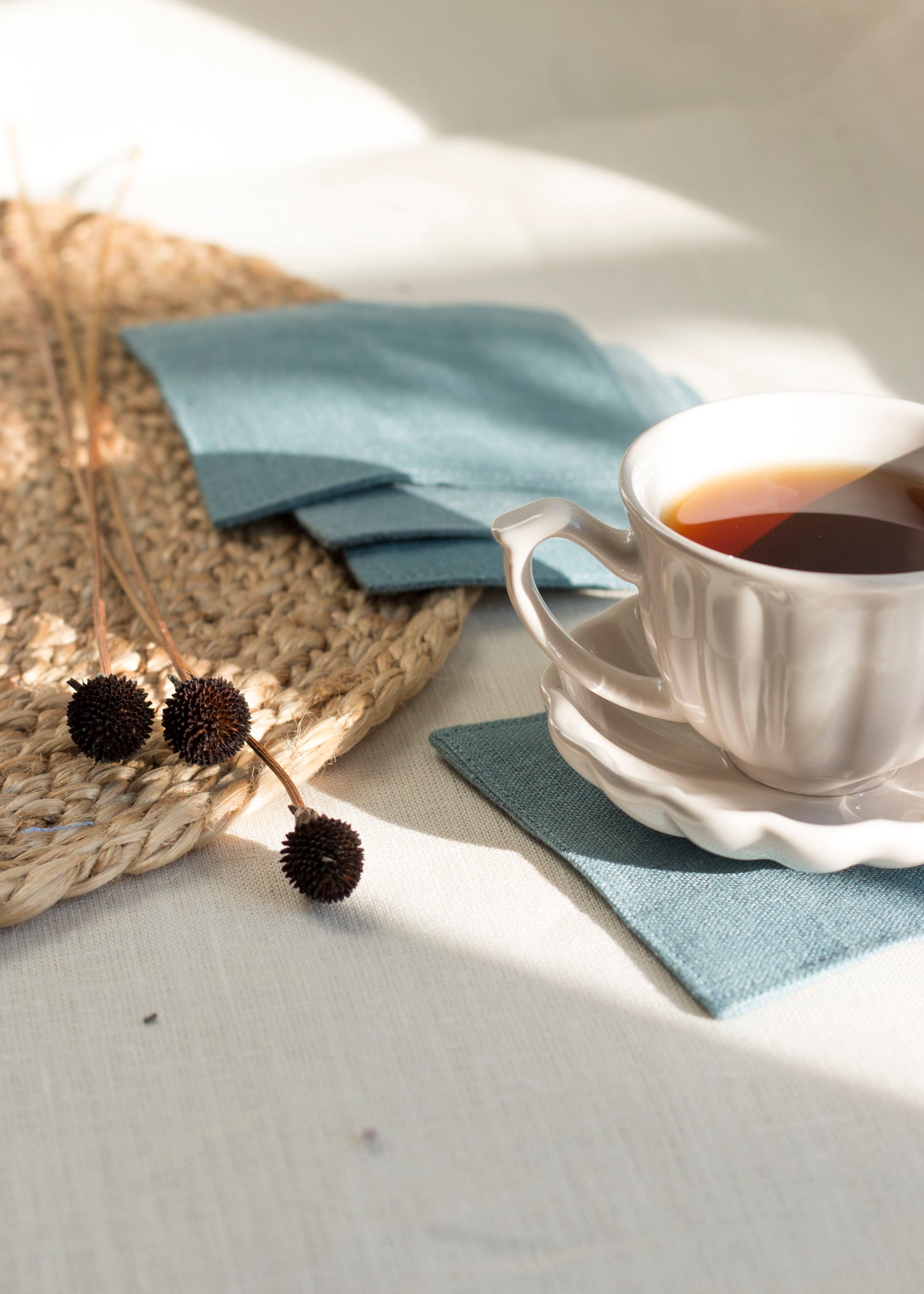 Linen Coasters Set of 4 Blue Grey