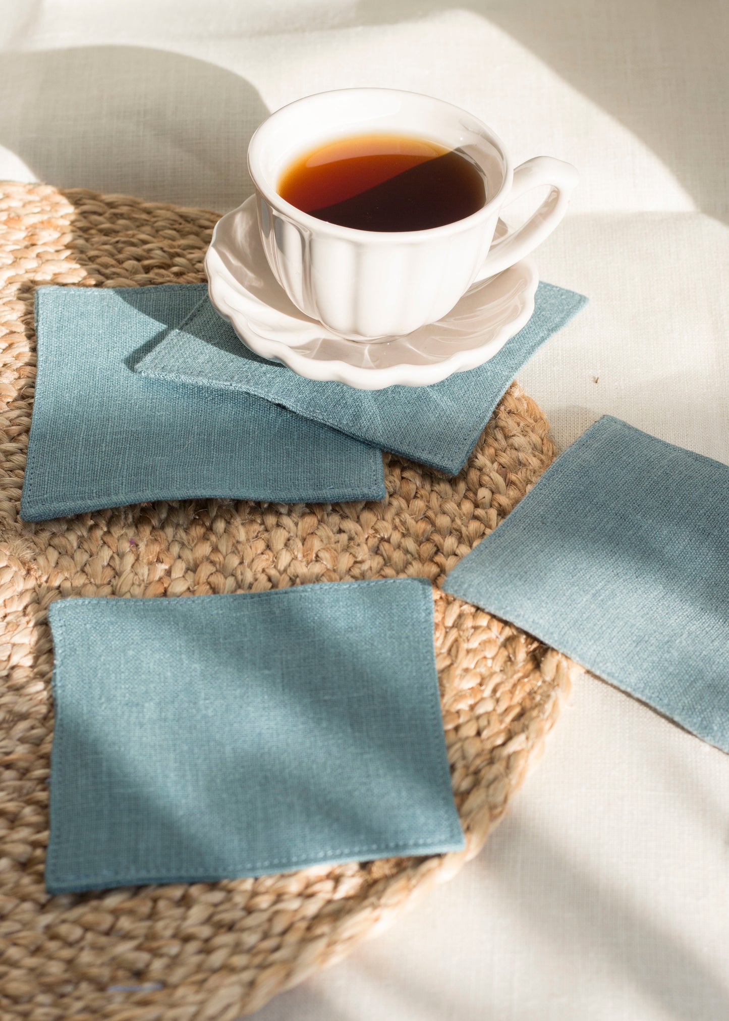 Linen Coasters Set of 4 Blue Grey