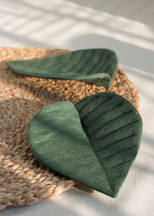 Linen Green Leaf Coaster Set of 2