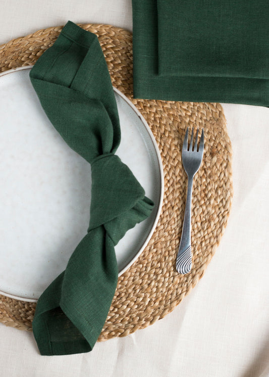 Set of 2 Emerald Green Linen Napkins