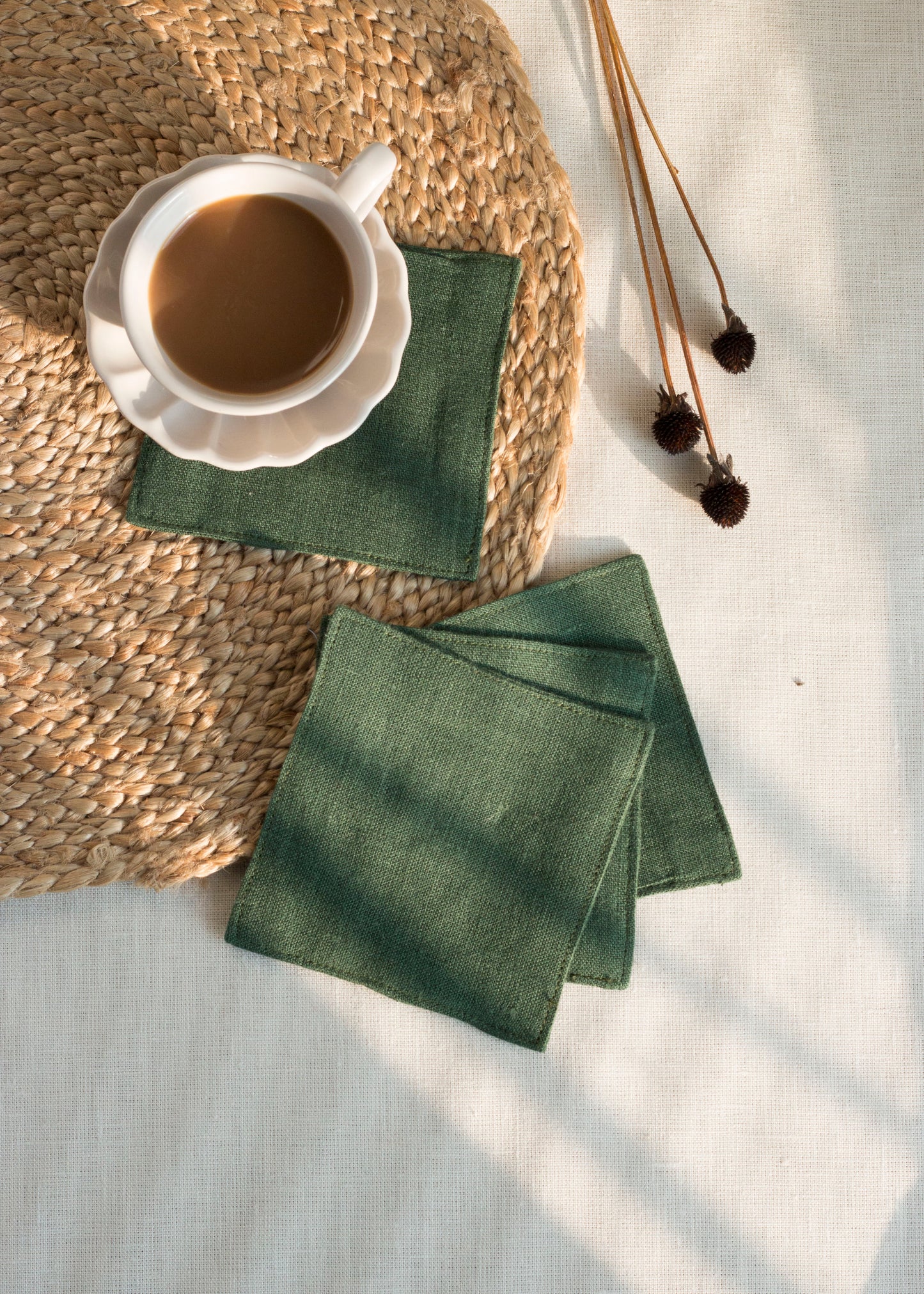 Linen Coasters Set of 4 Emerald Green