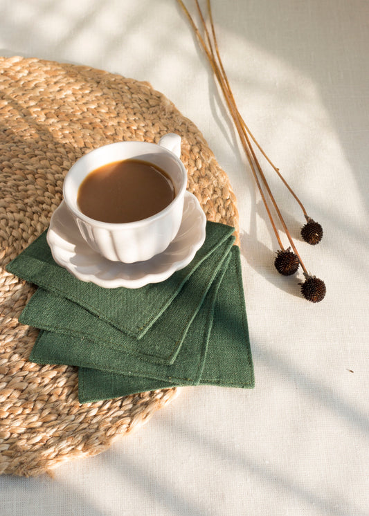 Linen Coasters Set of 4 Emerald Green