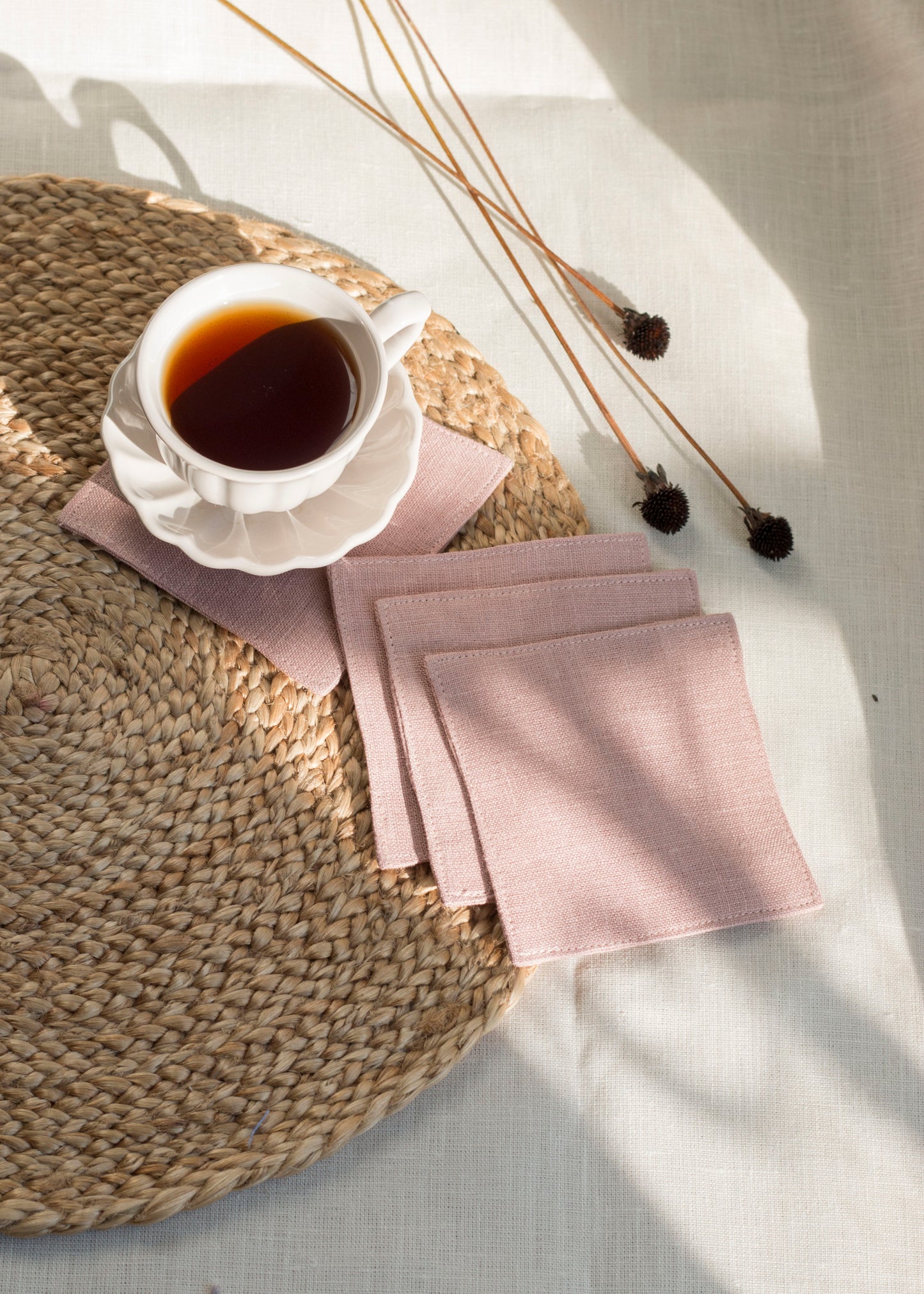 Pink Rose Linen coasters