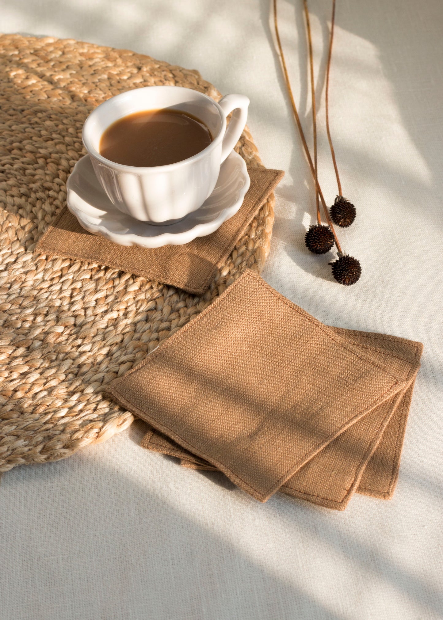 Linen Coasters Set of 4 Caramel