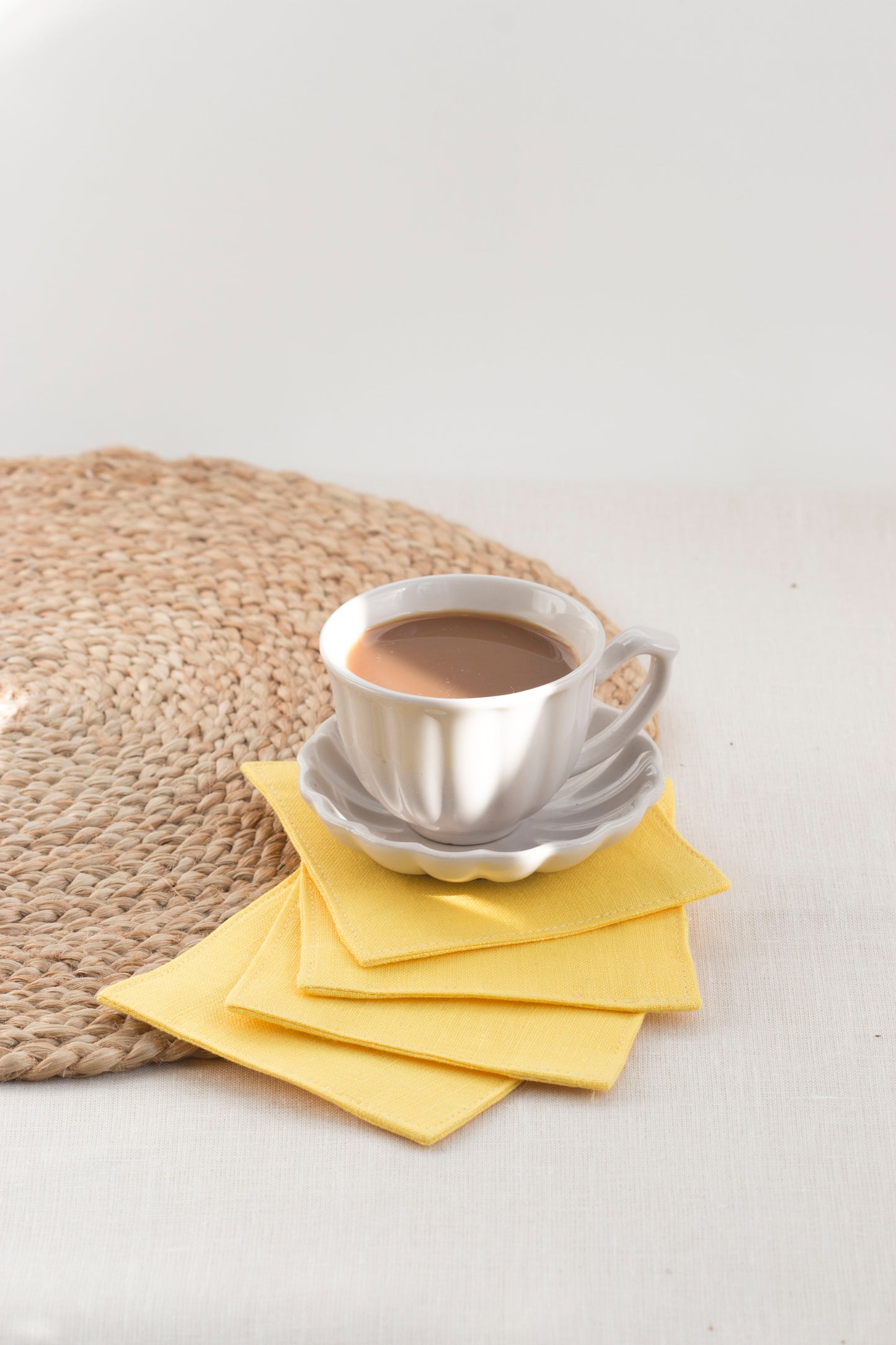 Linen Coasters Set of 4 Yellow Lemon