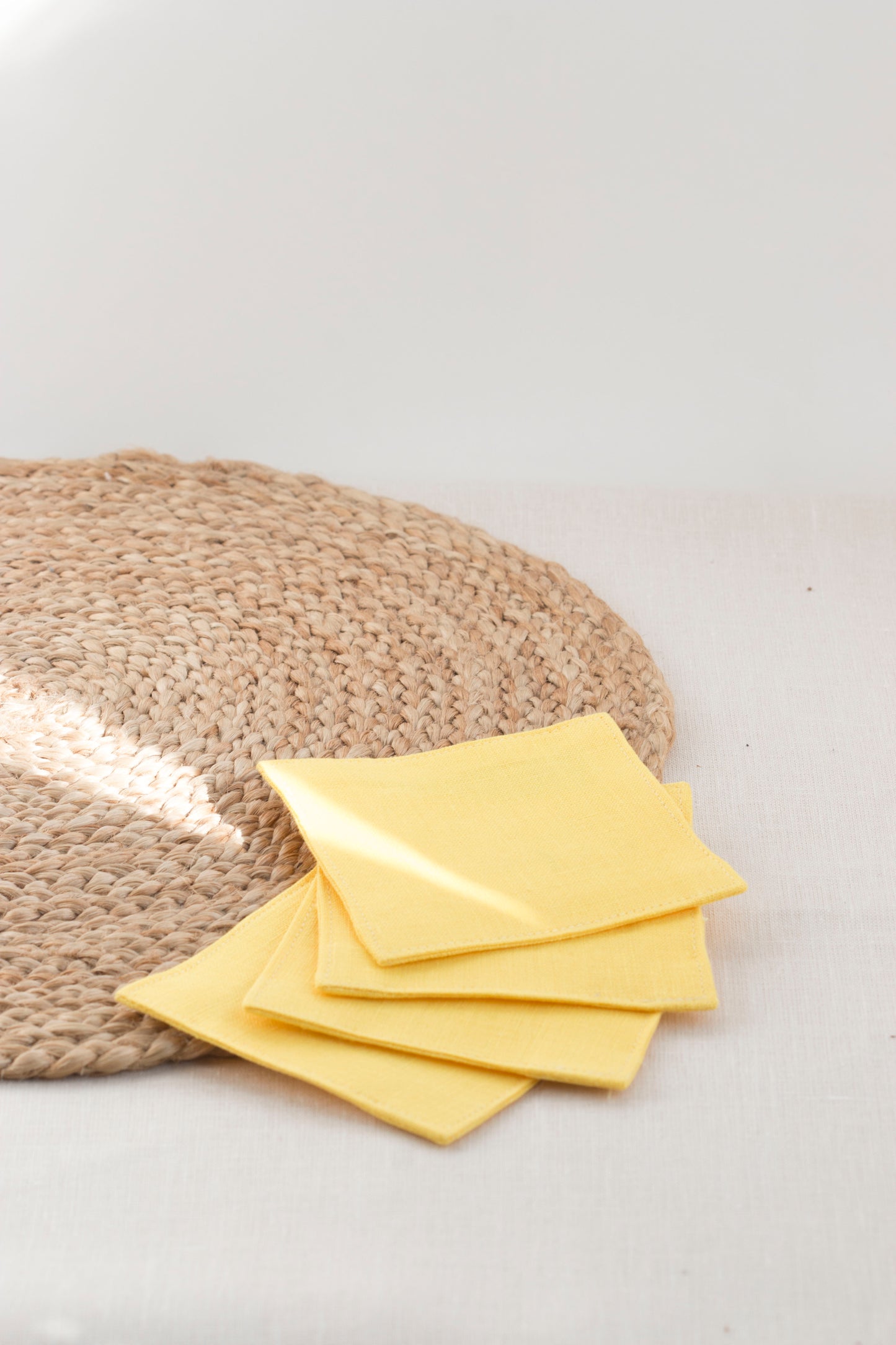 Linen Coasters Set of 4 Yellow Lemon