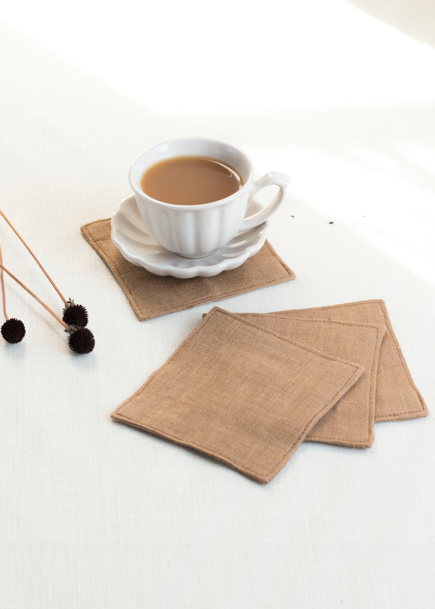 Linen Coasters Set of 4 Caramel