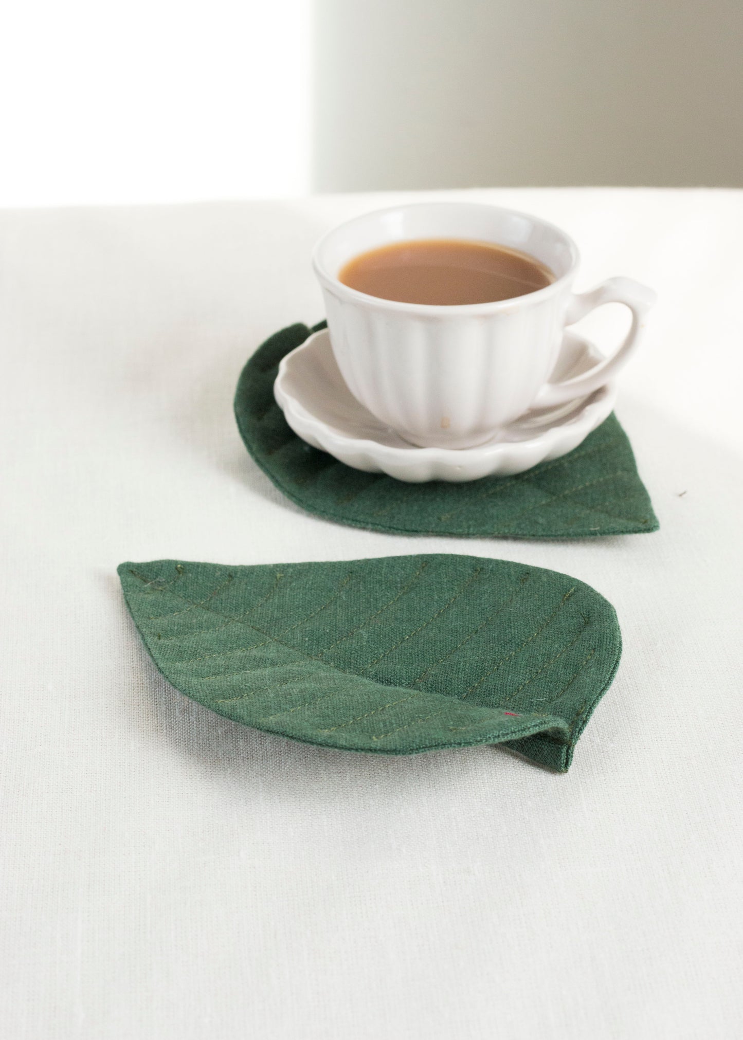 Linen Green Leaf Coaster Set of 2