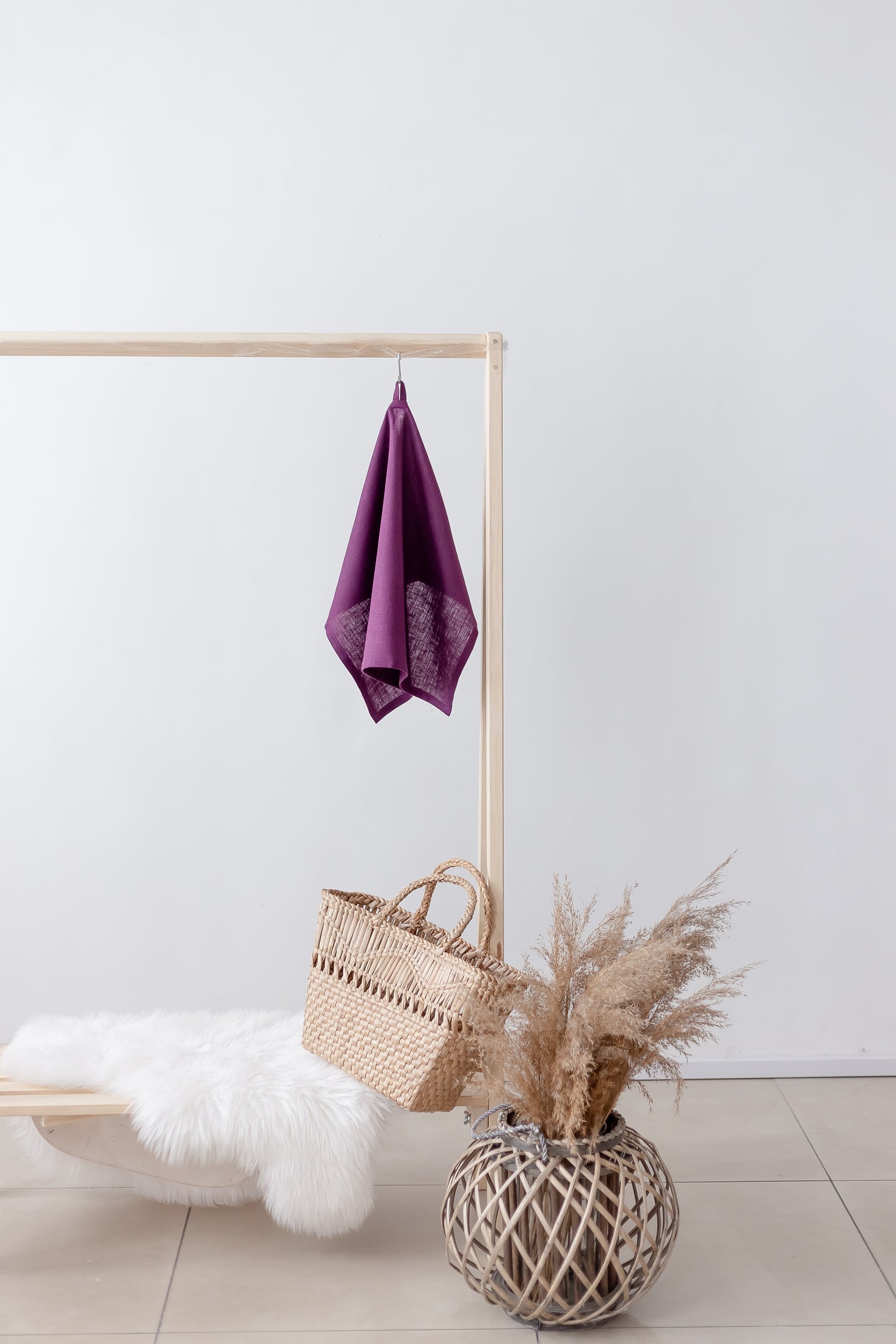 Purple washed linen hand towel