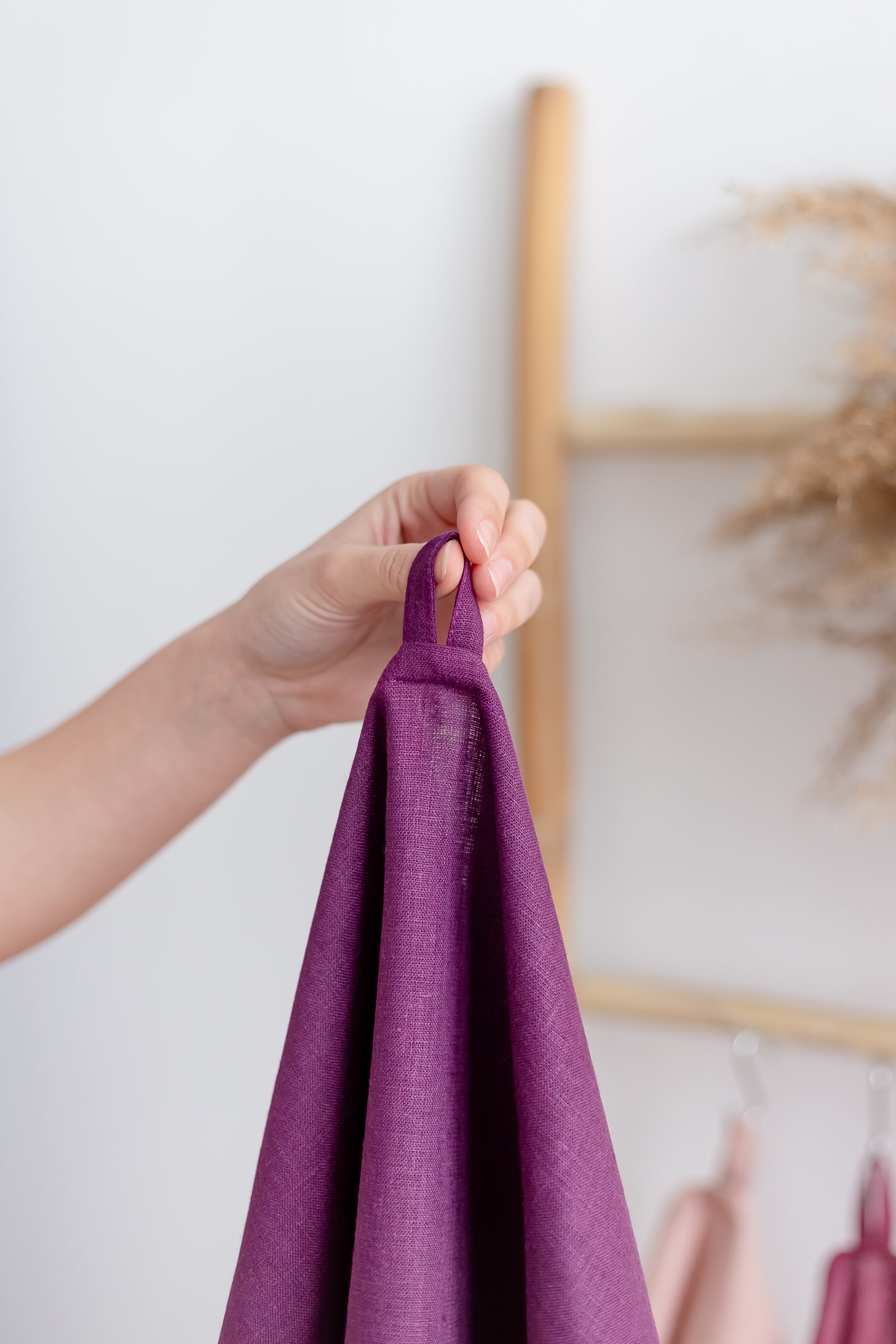 Purple washed linen kitchen towel