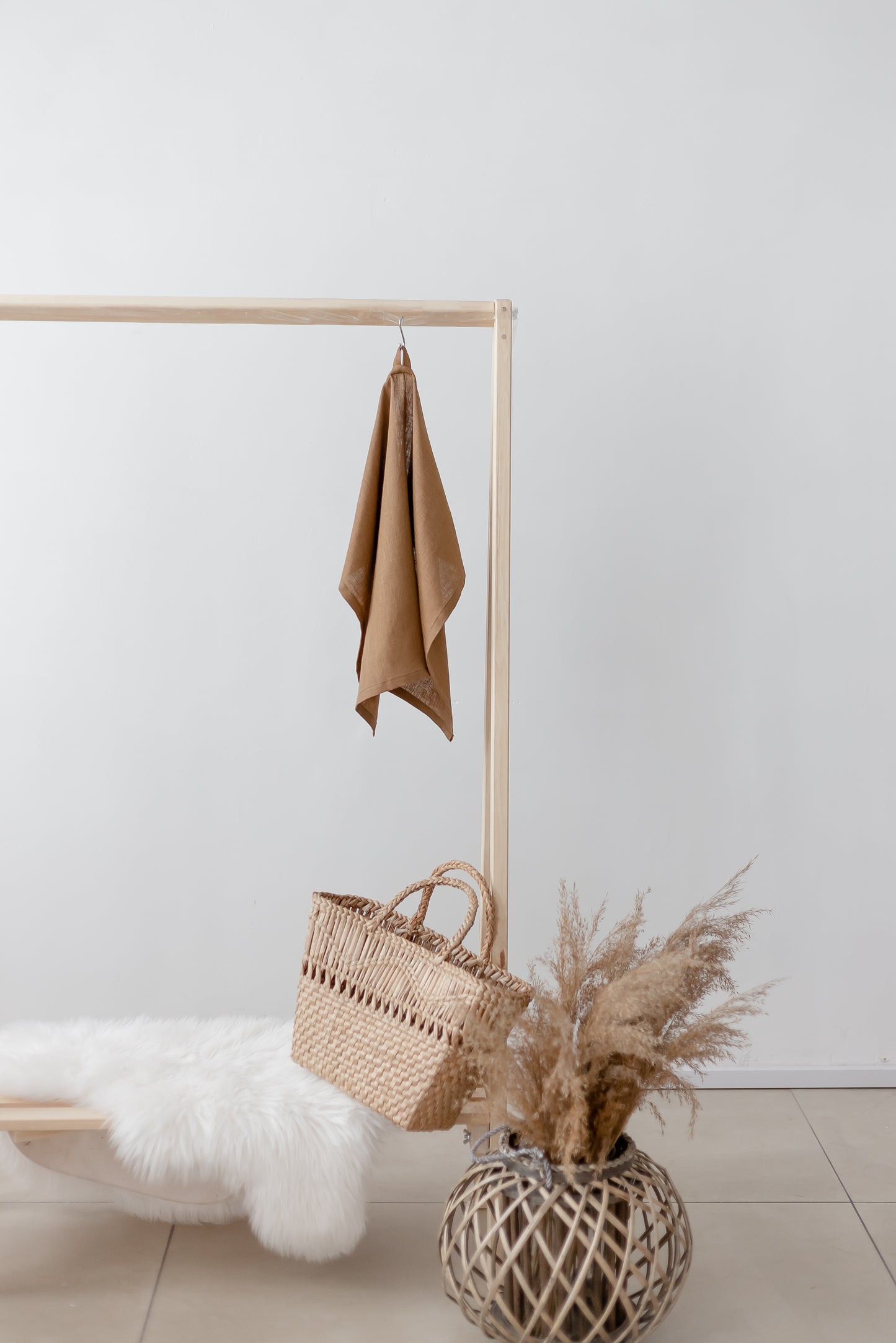 Caramel brown washed linen hand towel