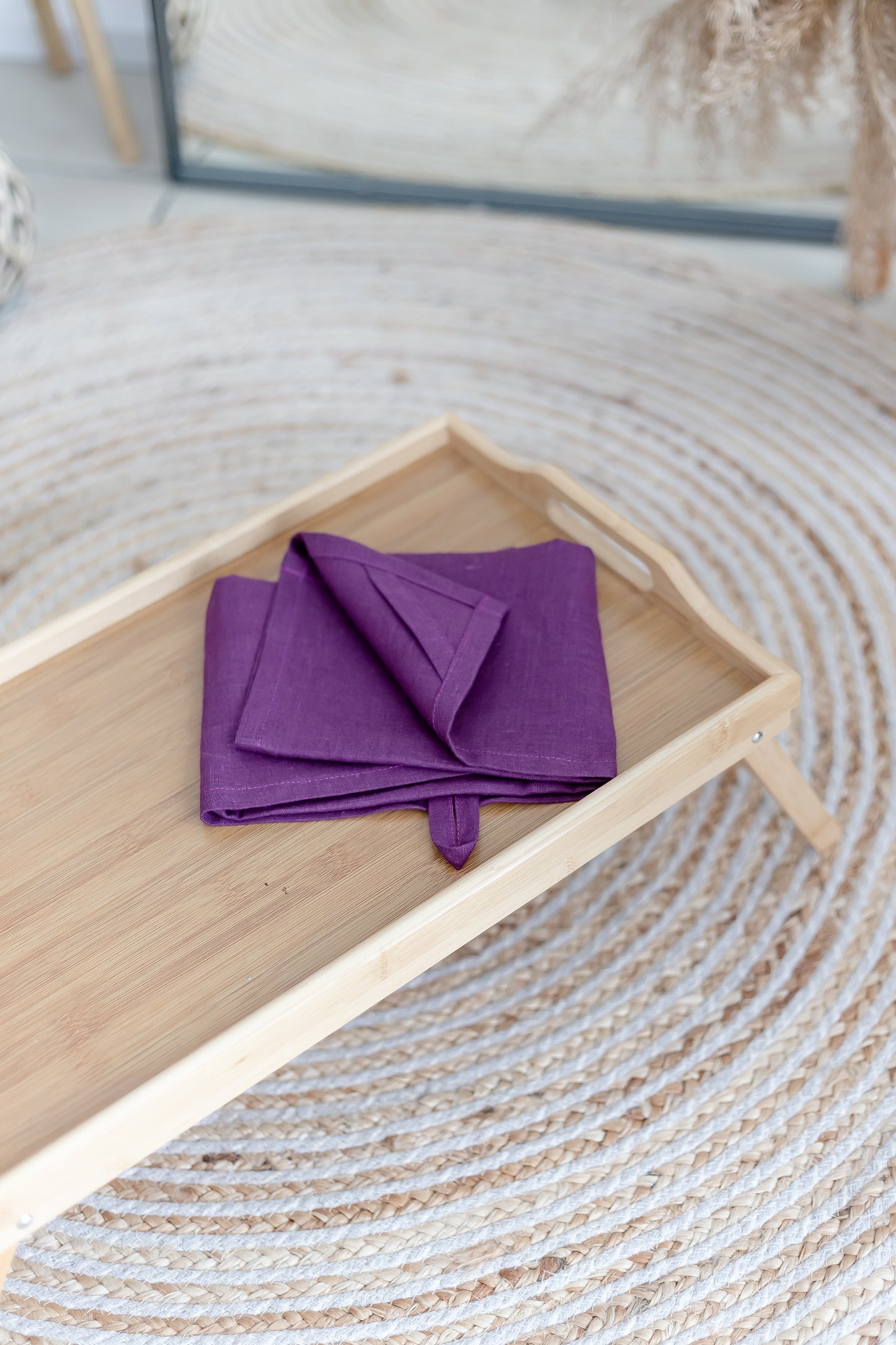 Purple washed linen kitchen towel