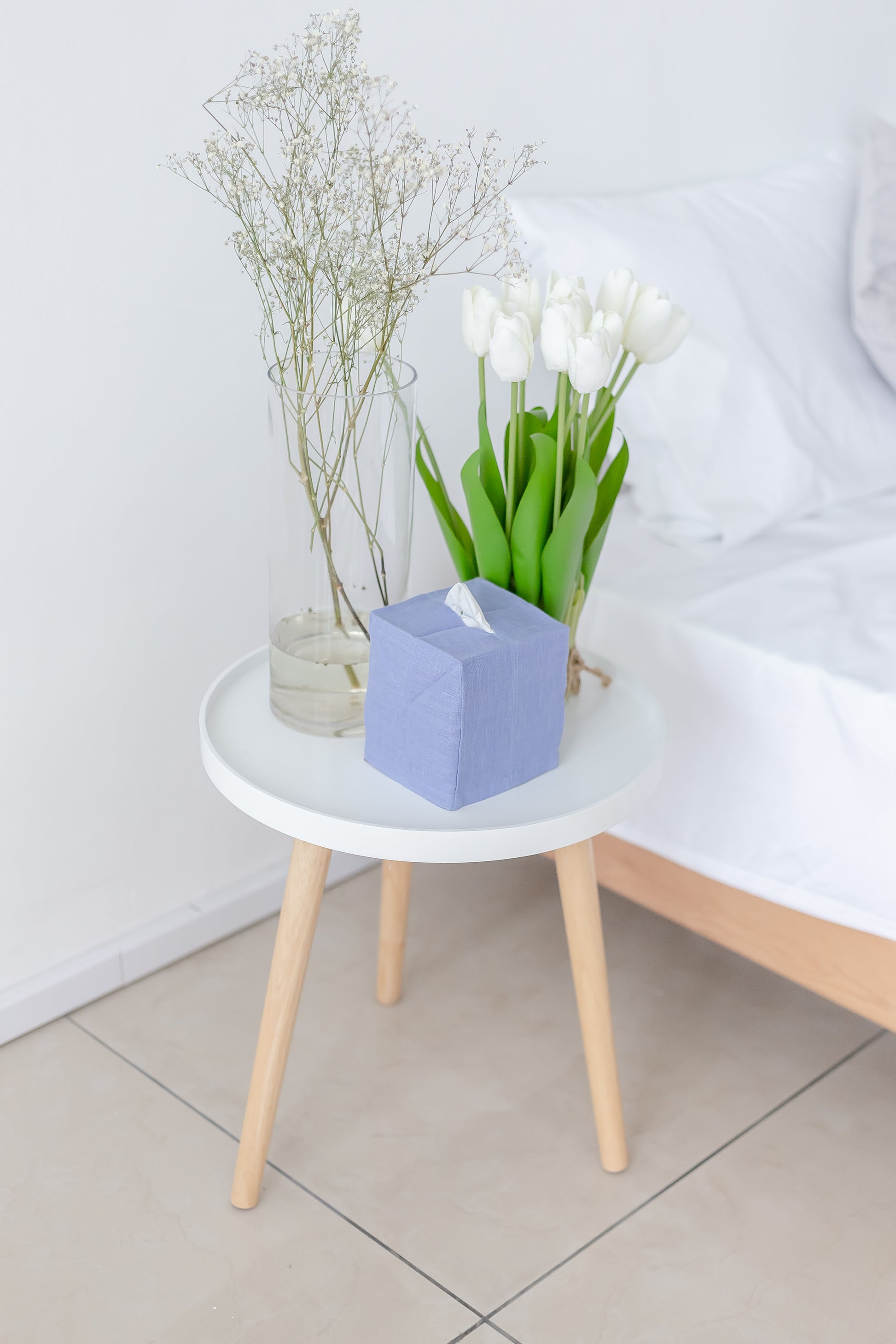 Purple cornflower square Linen Tissue Box Cover 