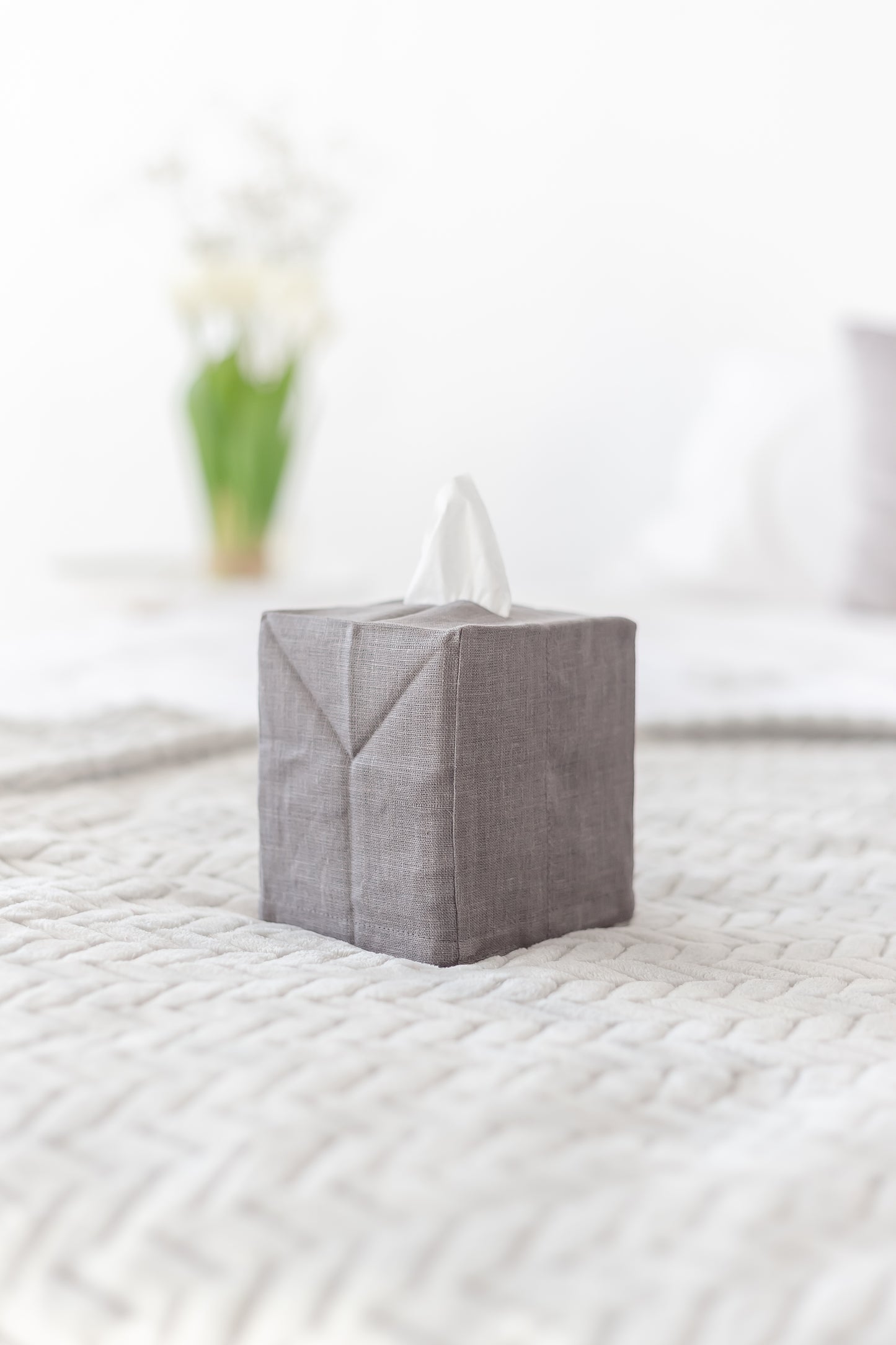 Charcoal Grey square Linen Tissue Box Holder